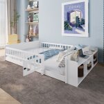 Lit de sol 140x190 cm lit enfantavec rangement ouvert et �tag�rescadre de lit en pinsans matelas lit ...