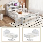 Lit au sol enfant 140 x 200 avec barri�re et sommiercadre de lit en bois massif avec �tag�res et rangement ...