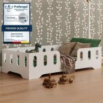 Lit au sol enfant avec barriere - 90x190 en bois tila 2 - sommier inclus - blanc - lit simple - montage ...