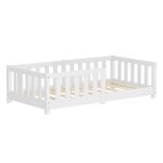 Lit au sol enfant ml - design 70x140 cm en pin massif blanc sommier � lattes et antichute montessori
