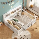 Lit au sol enfant avec rangement lit montessori enfant 140x200 avec clture et porte sommier  lattes ...