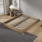 Lit avec sommier 140 x 200cm - revtement tissu brun - stable et robuste - pieds centraux de renfort