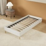 Lit avec sommier 80 x 200cm - revtement tissu blanc - stable et robuste - pieds centraux de renfort