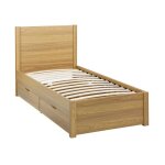 Lit avec sommier � lattes et t�te de lit 90 x 190cm + 4 tiroirs d�cor bois naturel - nepal