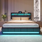 Lit double 140x190 cm - lit avec sommier - pergar - 4 tiroirs - led rglable - dossier souple
