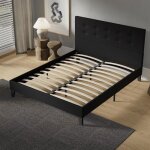 Lit avec sommier & tte de lit capitonne - 120 x 190 cm - noir - revtement tissu - robuste avec pieds ...