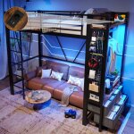Lit mezzanine led 90x200 cm lit simple avec 4 tiroirs et prise usb + type étagères étendoir et garde ... Lit mezzanine led 90x200 cm lit simple avec 4 tiroirs et prise usb + type étagères étendoir et garde ...