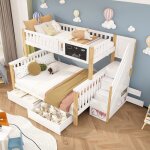 Lit superpos 3 places 90(140) * 200cm lit triple enfant avec 2 tiroirs et escalier de rangementlit enfant ...