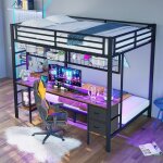 Lit superpos� 140 * 200cm avec led 7 couleurs et usb lit 2 persons avec tiroirs et grille pour objets ...