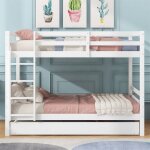 Lit superpos� pour enfant 140 x 200 cm avec lit gigogne garde - corps et escalier blanc