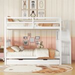 Lit superpos� avec lit gigogne 140 x 200 cm �tag�re escalier sommier � lattes garde - corps blanc certifi� ...