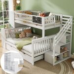 Lits superpos� 140x200 / 90x200 cm lit enfant avec tableau � graffitis avec escalier et placards de rangement ...