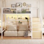 Lit superposé 140x200 avec bande led lit mezzanine avec escalier de rangement et armoire lit enfant sommier ... Lit superposé 140x200 avec bande led lit mezzanine avec escalier de rangement et armoire lit enfant sommier ...