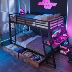 Lit superpos� 140x200 cm avec �clairage led - nhhf - lits superpos�s enfant 2 places - avec 2 tiroirs ...