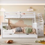 Lit superpos 2 lits 90 / 140 x 200 cm avec 2 tiroirs lit mezzanine pour 2 enfants avec escalier - rangement ...
