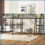 Lit superpos� 2 �tages 90x200cm - bureau int�gr� �chelle double garde - corps haut - noir