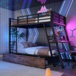 Lit superpos� 2 places 90x200 cm lit enfant lit mezzanine en m�tal avec bureau 2 tiroirs lumi�re led ...