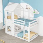 Lit superpos� 2 places 90x200cm lit cabane pour enfants avec �chelle et auvent en bois massif blanc pour ...
