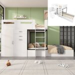 Lit superpos� multifonction - 90x200cm - bureau coulissant - rangements int�gr�s - blanc moderne