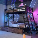 Lit superpos� 2x90x200cm - bureau integr� - 2 tiroirs rangement - �clairage led telecommande - certification ...