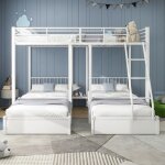 Lit superpos 3 places 140 / 90 x 200 cm lit enfant en mtal transformable en 3 lits simples avec 2 tiroirs ...
