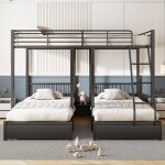 Lit superposé 3 places 140 / 90 x 200 cm lit enfant en métal transformable en 3 lits simples avec 2 tiroirs ... Lit superposé 3 places 140 / 90 x 200 cm lit enfant en métal transformable en 3 lits simples avec 2 tiroirs ...
