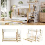 Lit superpos 3 places avec lit 2 personnes 120x200cm lit simple 90x200cm lit gigogne 90x190cm avec escalier ...
