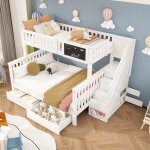 Lit superpos enfants 3 places 90 * 200 / 140 * 200?lit enfant avec 2 tiroirs et escalier de rangement ...