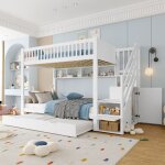 Lit superposé 3 places enfant 90x200 cm lit triple en bois avec lit gigogne étagères escaliers de rangement ... Lit superposé 3 places enfant 90x200 cm lit triple en bois avec lit gigogne étagères escaliers de rangement ...