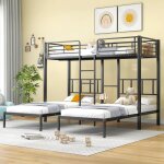 Lit superposé 3 places enfant 90x200cm lit triple lit simple en métal avec table Échelle balustrade et ... Lit superposé 3 places enfant 90x200cm lit triple lit simple en métal avec table Échelle balustrade et ...