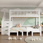 Lit superpos 90 / 120 x 200 cm pour enfant lit en bois avec table escalier de rangement sommier  lattes ...