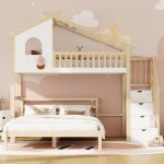 Lit superpos 90 / 140 x 200 cm lit double pour enfant forme maison avec barrires de lit rangement chelle ...