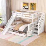 Lit superposé 90 / 140 x 200 cm pour enfant avec 2 tiroirs rangement escalier et toboggan - blanc Lit superposé 90 / 140 x 200 cm pour enfant avec 2 tiroirs rangement escalier et toboggan - blanc