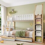 Lit superposé 90 / 140 x 200 cm pour enfant avec barrière de lit lit mezzanine en bois avec rail de maison ... Lit superposé 90 / 140 x 200 cm pour enfant avec barrière de lit lit mezzanine en bois avec rail de maison ...