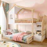 Lit superpos 90?140?x200cm lit enfant avec chelle de rangement lit mezzanine avec fentre?garde - corps ...