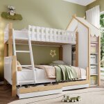 Lit superpos 90 / 140x200 cm avec barrire et chelle lit enfant avec 2 tiroirs cadre de lit en bois ...