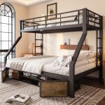 Lit superpos 90200 & 140200 mtal bois avec armoire  chaussures rangements chelle scurise noir ...