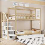 Lit superpos - bois massif - 90x200 cm - barrire de scurit - tiroirs de rangement - design maison ...