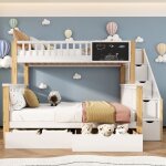 Lit superposé 90 x 200 / 140 x 200 cm lit enfant avec échelle de rangement et 2 tiroirs - blanc Lit superposé 90 x 200 / 140 x 200 cm lit enfant avec échelle de rangement et 2 tiroirs - blanc