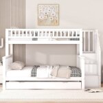Lit superpos enfant familial 90x200 + 140x200 cm avec lit gigogne 90x190 escalier rangement et tiroirs ...