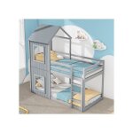 Lit superpos� - 90 x 200 cm - bois massif - gris - 2 places