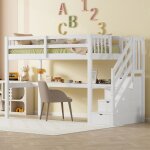 Lit superposes 90 x 200 lit surlev pour enfants avec tiroirs de rangement et bureau sous le fille (sans ...
