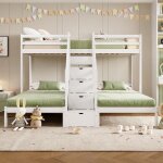 Lit superpos� 90 x 200cm lit enfants lit adolescent lit triple en bois avec tiroirs garde - corps certifi� ...