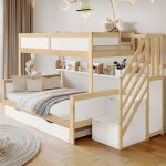 Lit superposé 90x200 / 120x200 cm avec protection contre les chutes et rails pour trois lits lit enfant ... Lit superposé 90x200 / 120x200 cm avec protection contre les chutes et rails pour trois lits lit enfant ...