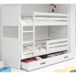 Lit superposé rico 90x200 bois massif barrière de sécurité sommier tiroir séparable en 2 lit (blanc + ... Lit superposé rico 90x200 bois massif barrière de sécurité sommier tiroir séparable en 2 lit (blanc + ...