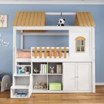 Lit superpos - blanc - 90x200 cm - armoire intgre - chelle - design cabane enfant