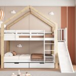 Lit superpos� 90x200 cm lit enfant avec toboggan et �chelle avec barri�res de s�curit� et deux tiroirs ...