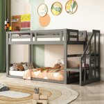Lit superpos� 90x200 cm avec escalier de s�curit� - lit enfant multifonctionnelle avec sommier � lattes ...