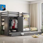 Lit superposé lit 90x200 cm - avec lit gigogne avec armoire tiroirs et rangement - sweiko - gris Lit superposé lit 90x200 cm - avec lit gigogne avec armoire tiroirs et rangement - sweiko - gris