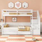 Lit superpos� 90x200 cm - lit gigogne - 3 places - tiroirs de rangement - �chelle de s�curit�